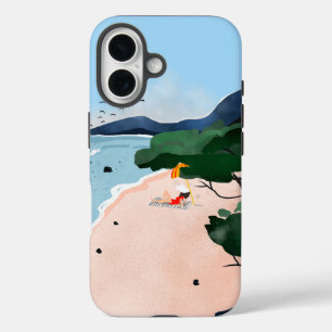 Relaxing Beach Day Minimal Coastal Art Print iPhone 16 Case