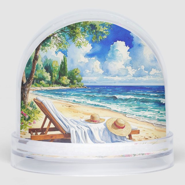 Relaxing Beach Scene with Lounge Chair Snowglobe (Front)