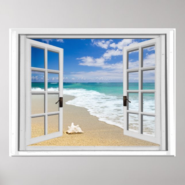 Relaxing Beach Sea View Fake Window Poster (Front)
