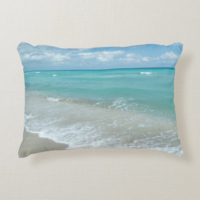 Relaxing Blue Beach Ocean Landscape Nature Scene Decorative Cushion (Front)