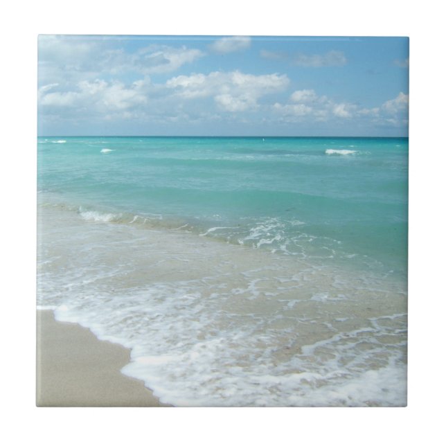 Relaxing Blue Beach Ocean Landscape Nature Scene Tile (Front)