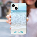 Relaxing California Ocean Beach Waves Photo Custom iPhone 15 Case<br><div class="desc">Relax as you remember watching the waves go in and out. Breathe, explore, and enjoy the solitude of an empty California beach with this stunning, pastel blue and white ocean froth photography personalised name cell phone case. Makes a great gift for someone special! Just type in the name of your...</div>