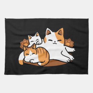 Relaxing Cat Art - 'Laze Furr Days' for Cat Lovers Tea Towel