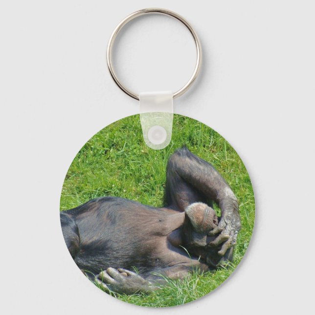 Relaxing Chimpanzee in the Grass - Keychain (Front)