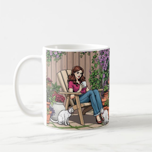Relaxing Day | Women with Coffee, Cats and Plants Coffee Mug (Left)