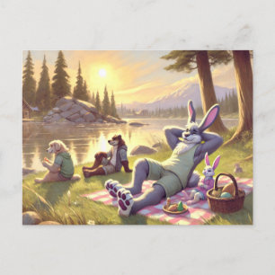 Relaxing Easter Picnic by the Lake Holiday Postcard