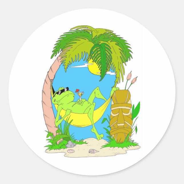 Relaxing Frog Classic Round Sticker (Front)