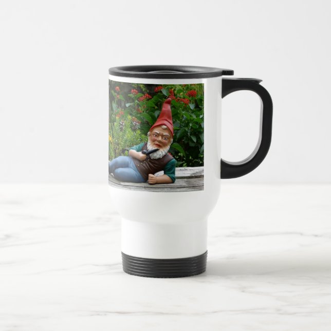 Relaxing Gnome with Santa Cap Travel Mug (Right)