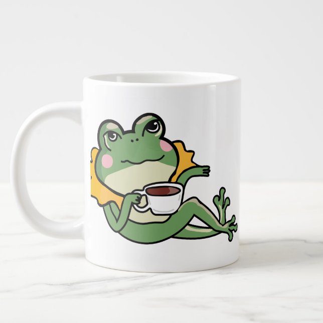 Relaxing Green Frog Tea Lover Shirt - Unique Desig Large Coffee Mug (Left)
