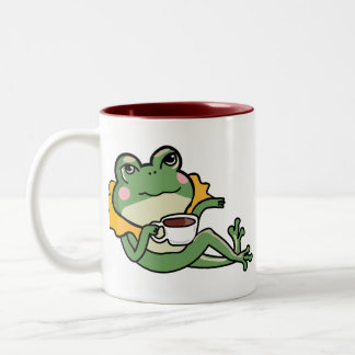 Relaxing Green Frog Tea Lover Shirt - Unique Desig Two-Tone Coffee Mug