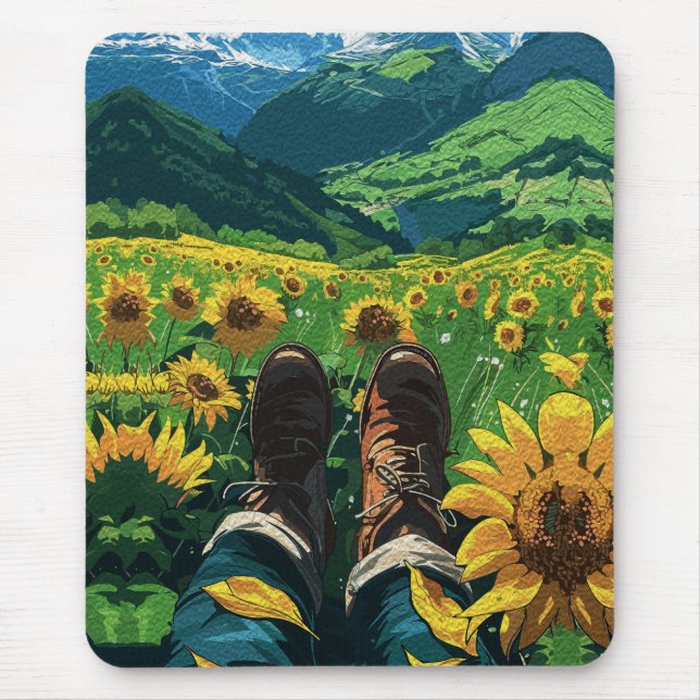 Relaxing in Sunflower Paradise Mouse Pad (Front)