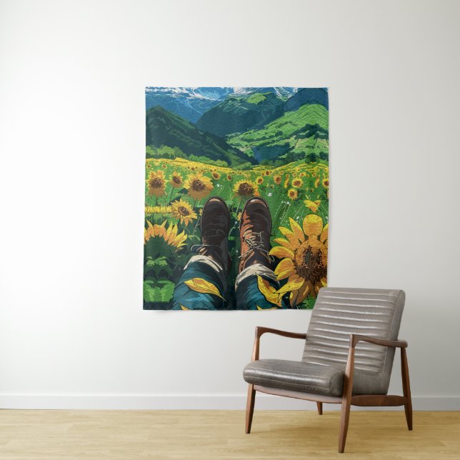 Relaxing in Sunflower Paradise Tapestry (In Situ)