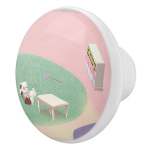 Relaxing Kitten in Living Room Ceramic Knob