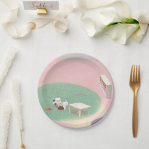 Relaxing Kitten in Living Room Paper Plate