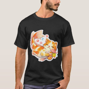 Relaxing Koi Cat Drinking Juice T-Shirt