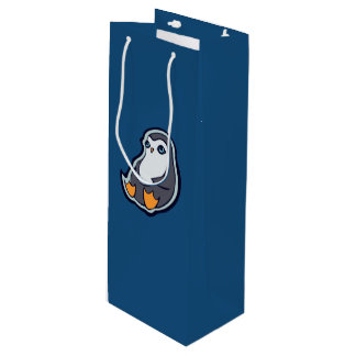 Relaxing Penguin Sweet Big Eyes Ink Drawing Design Wine Gift Bag