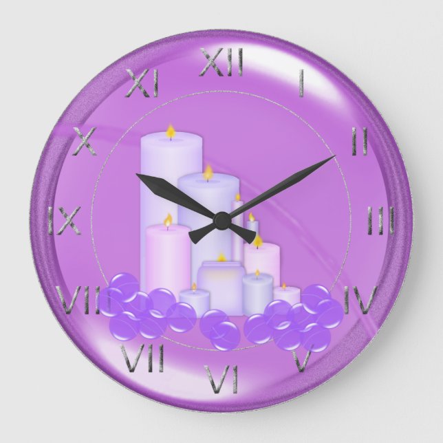 Relaxing Purple Candle Bathroom Large Clock (Front)