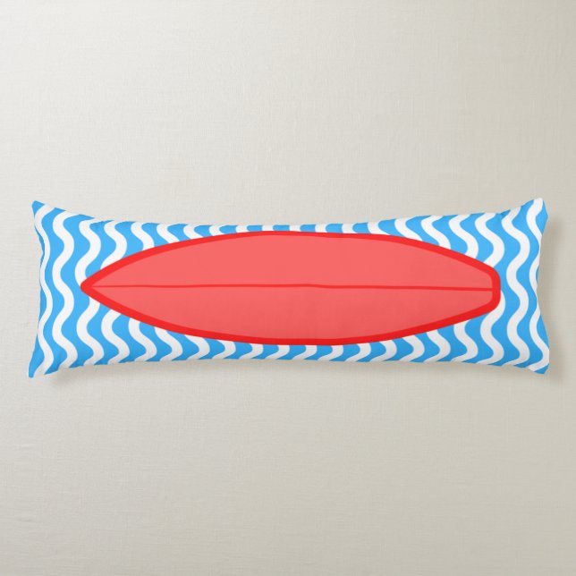 Relaxing Red Blue Waves Surfing Body Pillow (Front)