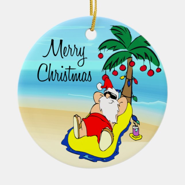 Relaxing Santa Tropical Christmas Ornament (Front)