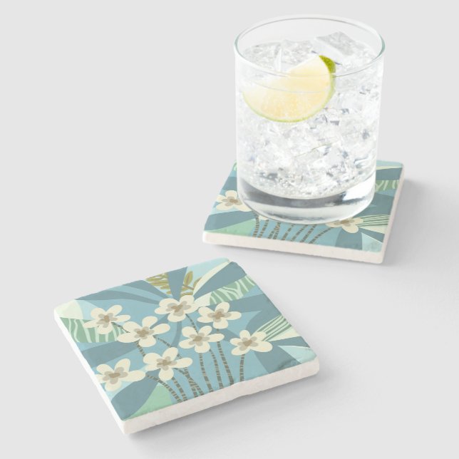 Relaxing Summer Abstract Modern Floral  Stone Coaster (Side)