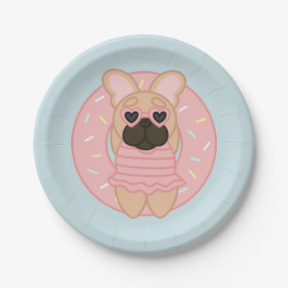Relaxing Summer Fawn Coat French Bulldog in Lilo Paper Plate