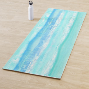 Relaxing Turquoise and Blue Abstract Birch Trees Yoga Mat