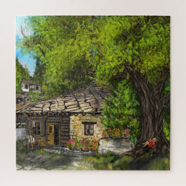 Relaxing Village Family Life Jigsaw Puzzle (Vertical)