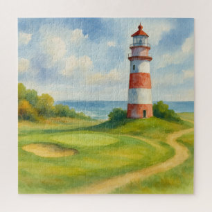Relaxing Watercolor Lighthouse Golf Course  Jigsaw Puzzle