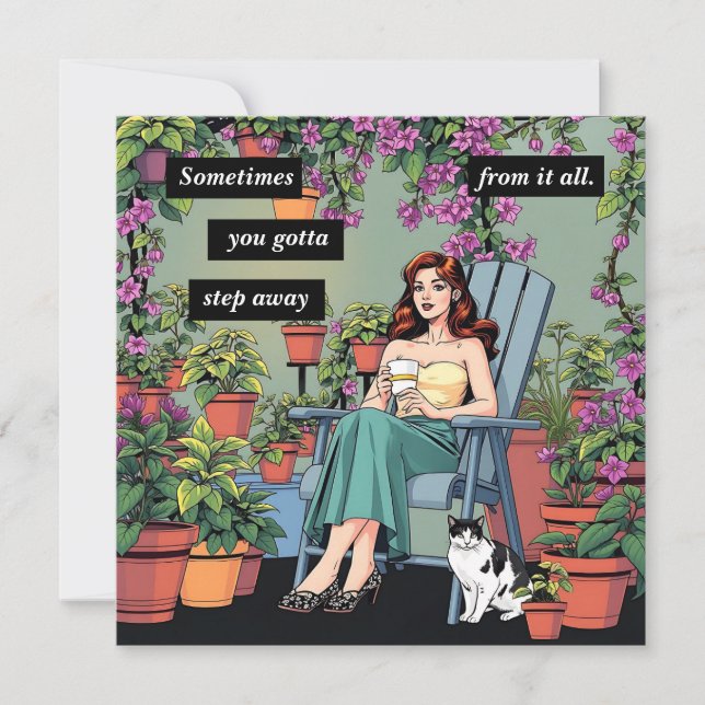 Relaxing with Coffee, Cats and Plants Card (Front)