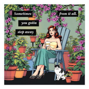 Relaxing with Coffee, Cats and Plants Photo Print