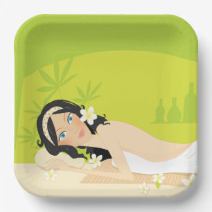 Relaxing Zen Spa Woman Tropical Wellness Paper Plate