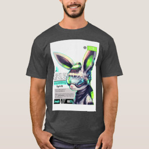 Relentless Cyber Bunny Futuristic Neon Animal Art  T-Shirt