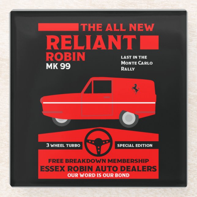 Reliant Robin Car Glass Coaster (Front)