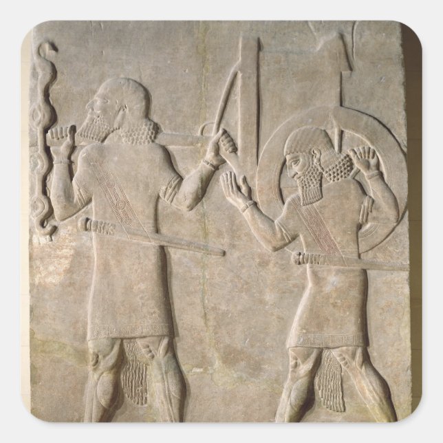 Relief depecting two soldiers square sticker (Front)