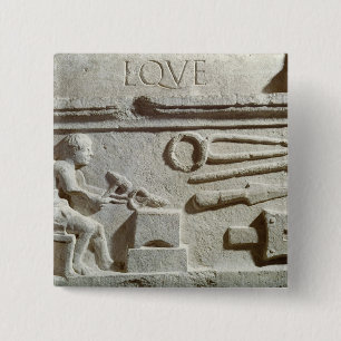Relief depicting a blacksmith's shop and tools 15 cm square badge