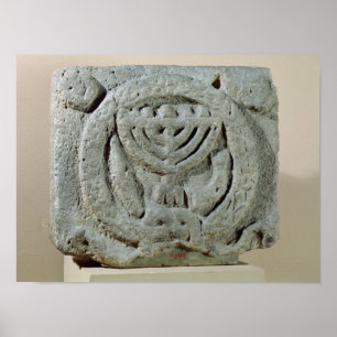 Relief depicting a menorah poster