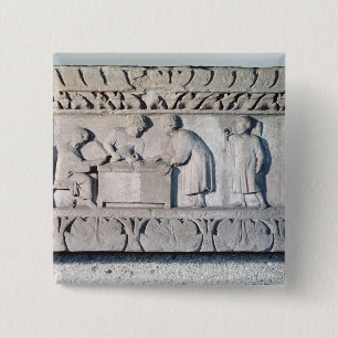 Relief depicting a tax collecting scene 15 cm square badge