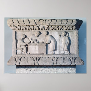 Relief depicting a tax collecting scene poster