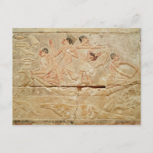 Relief depicting men in a boat postcard