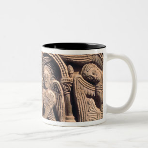 Relief depicting saints with a seraph Two-Tone coffee mug