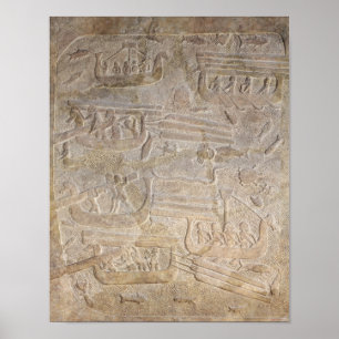 Relief depicting the unloading of wood poster