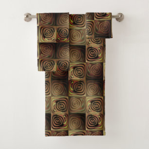 Relief of squares with brown gradient  circles bath towel set