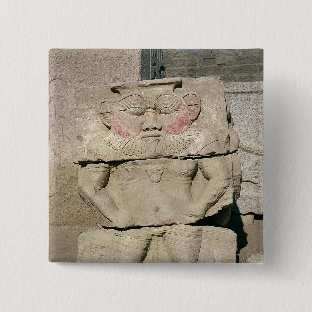 Relief of the Egyptian household god, Bes 15 Cm Square Badge (Front)