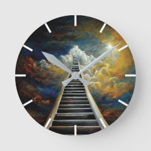 Religion and Afterlife Painting Stairway To Heaven Round Clock
