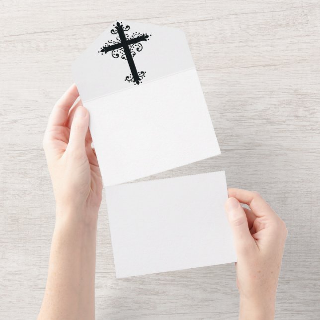 Religion Cross with an ornament All In One Invitation (Tearaway)