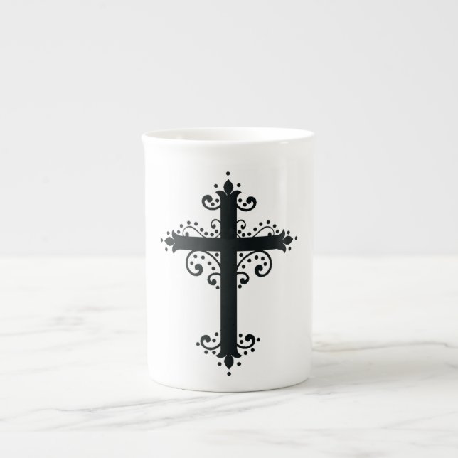 Religion Cross with an ornament Bone China Mug (Front)