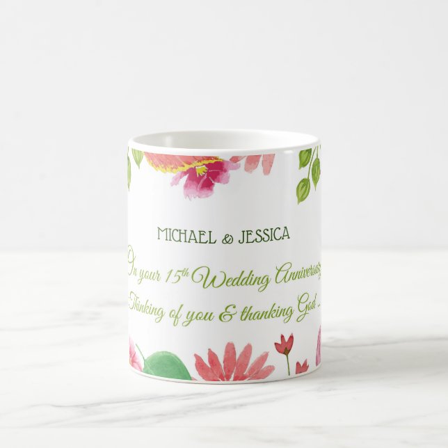 Religious 15th Wedding Anniversary Flowers Coffee Mug (Center)