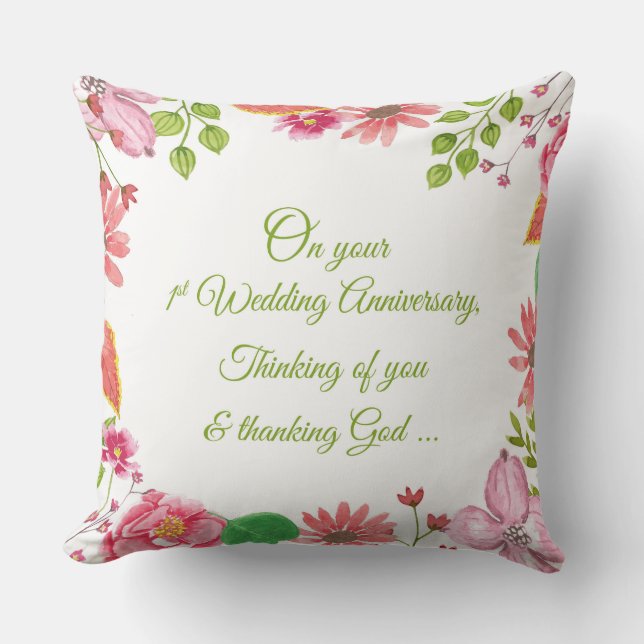 Religious 1st Wedding Anniversary Flowers Cushion (Front)