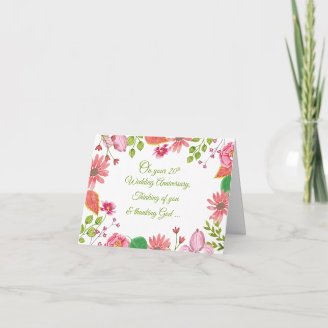Religious 20th Wedding Anniversary Flowers Card (Front)