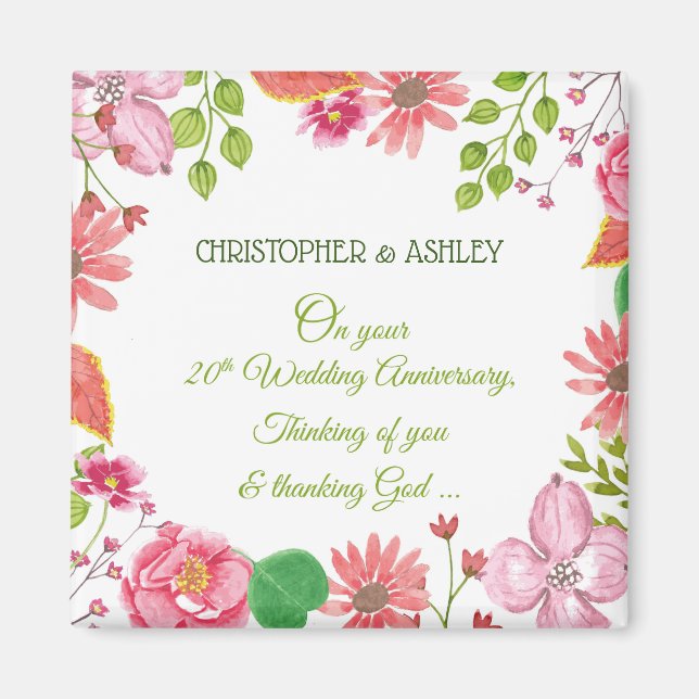 Religious 20th Wedding Anniversary Flowers Magnet (Front)